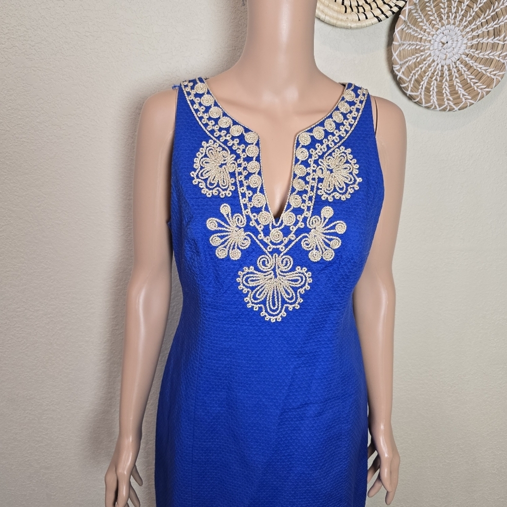 Lilly Pulitzer Womens Size 6 Royal Blue Gabby Shift Dress Embellished Neckline - Picture 5 of 13